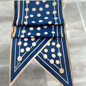 Vintage MCM Vera Neumann Navy & Sand Polka Dot Pure Silk Long Scarf
